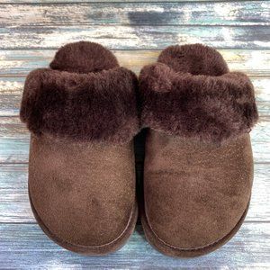Lamo Scuffs Slippers Womens Size 5-6 Brown Suede Faux Fur Slip On Rubber Soles